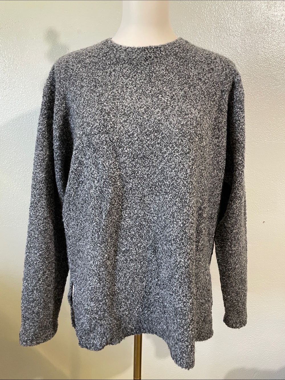 Eileen Fisher Cashmere Wool Boucle Sweater Charcoal Medium NWT Fisherman Capsule